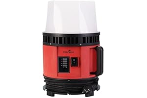 ‎STEINBOCK Steinbock LED-Hybrid-Arbeitsleuchte PROwork | 60 W | 8.400 lm | 360°-Beleuchtung | rot/schwarz | inklusive Stromkabel | mit 4 Akku-Halterungen & Warnanzeige | 3-stufig dimmbar