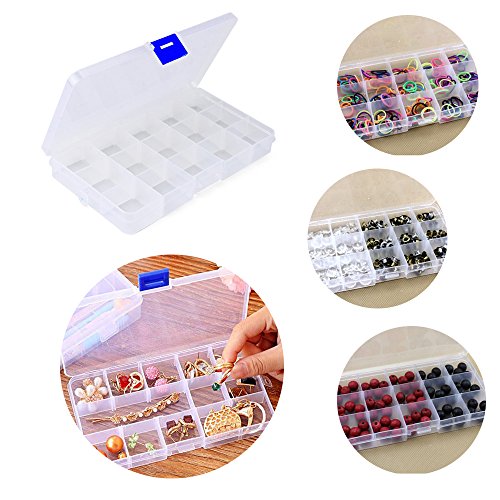 Josure 2 Stück Klar Plastik Aufbewahrungsbox Kunststoffbox Schmuckschatulle Plastikboxen mit 15 Einstellbare Grids für Schmuck Ring Ohrring Kleine Sachen - 5