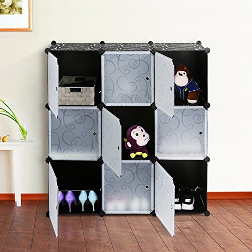 Songmics Regalsystem Aufbewahrung Badregale Kleiderschrank Schuhregal Sideboard Kommode Kapazität 450L Schwarz 112 x 112 x 37 cm LPC116 - 2