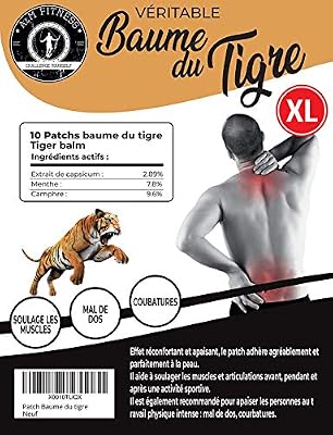 A&M FITNESS CHALLENGE YOURSELF EST 2017 Patch Baume du Tigre Chauffant, Anti Douleur, Anti Inflammatoire, Mal de Dos, Douleurs Musculaires et Articulaires, Courbatures - Menthol et Camphre [Taille XL 18X12 cm] - Lot de 15