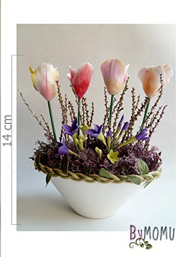 Clay Flowers Cold Porcelain Miniature 4 TULIPS Home Decor Hand Made