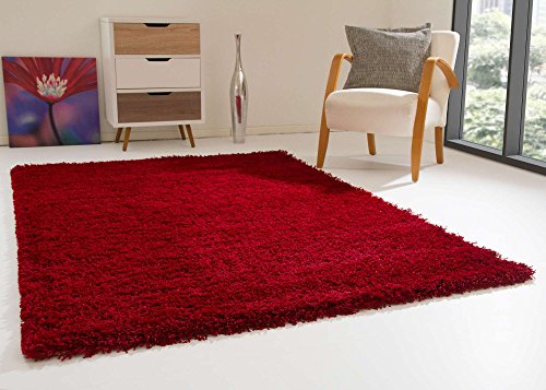 Shaggy Rug Happy XL Soft Touch Red Thick Non Shedding High Pile, Size: 160x230 cm (5''3"x7''6")