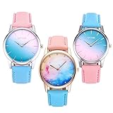 JSDDE 3X Fashion Cute Candy Farbe Damen Armbanduhr Blau-Pink Farbverlauf Quarz Uhr Freundschaft Schwestern Uhren Set