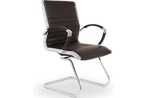 VERSEE Premium Echt-Leder Besucherstuhl Montreal in Braun mit Armlehne - Freischwinger mit Chrom für Büro und Konferenzräume - Belastbar bis 150kg