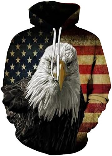 KKYLOVEJ Men's Plus Sizes Hoodies 3D Printed American Flag Eagle Student Casual Sweatshirt Long Sleeves with Big Pocket (S-6XL) , 5xl