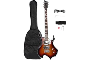 Bonnlo Electric Guitar Flame Style Design HSH Pickup for Beginner with Accessories, Bag, Strap, Tremolo Arm, Plectrum, Neck Adjustment Key, Cable (Sunset)