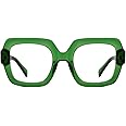 Lenskart Studio | KJO Collection | Green Full Rim Hexagonal Zero Power Bluecut & Antiglare Computer Eyeglasses For Eye Protection And Strain | Men & Women | Large | LK E17007