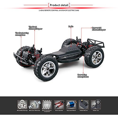 Vatos RC Car Off Road High Speed 4WD 40km/h 1:12 Scale 50M Remote Control 15 Mins Playing Time 2.4GHz Electric Vehicle Buggy Truck with LED Night Vision (Li Battery&USB Cable Included) (BLACK)