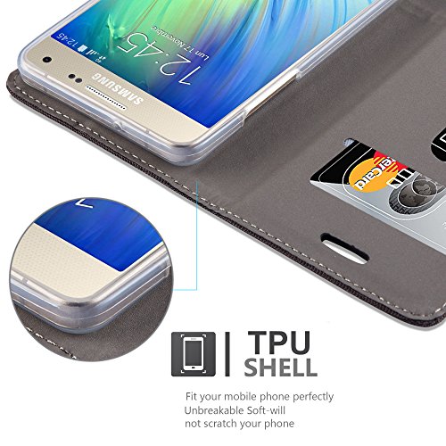 Samsung Galaxy A5 2015  5  Funda Estilo Libro en ANTRACITA ORO de Cadorabo  Dise  o TELO-CUERO-ARTIFICIAL      Cubierta Protectora con Cierre Magn  tico  Tarjetero y Funci  n de Suporte     Protecci  n Carcasa Caja Etui Case Cover