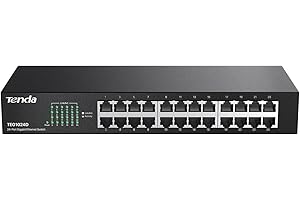 Tenda Przełącznik 24-portowy Gigabit LAN Switch 19 cali do montażu w stelażu przełącznik sieciowy (Plug-and-Play, bez wentylatora, metalowa obudowa, czarny) (TEG1024D)