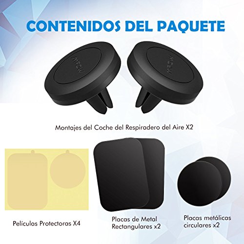 Soporte M  vil Coche Magn  tico de 2 Unidades para Rejillas del Aire de Coche Mpow Grip Magic Car Mount Universal con Im  n para iPhone X  8 7 6 Plus 6s 6 SE y Android Smartphone Samsung Huawei Xiaomi GPS Navegador 