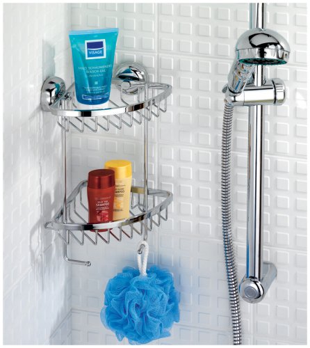 WENKO 18225100 Magic-Loc Eckregal Lissabon 2 Etagen – Befestigen ohne bohren, Edelstahl rostfrei, 20 x 27 x 14.5 cm, Glänzend - 2