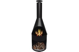 MaxxGarden Chimenea de jardín - Chimenea de Patio con Rejilla de Acero - Chimenea de Exterior con Cortavientos y Almacenamiento de leña - 45x45x135cm