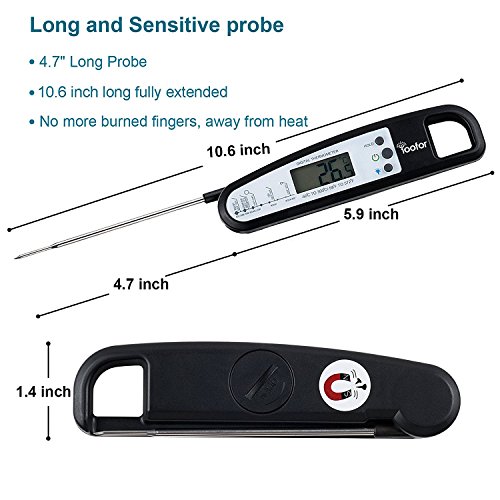 Yoofor Digitales Faltbares Lebensmittelthermometer, Direktes Ablesen mit Extralanger Messsonde zum Grille/BBQ, für Fleisch, Kuchen, Milch und Badewasser, Neueste 2016er Version mit Nachtsicht und Magneten zum Aufhängen - 4