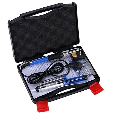 GHB Fer à Souder Electrique Kit de Soudage 6 en 1 avec Mallette de Transport 60W Température Réglable avec 5 PCS Points Différents, Eponge à Nettoyer, Pompe à Dessouder, Support, Etain pour Projets Différents