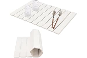 GIOTUK Stone Drying Mat for Kitchen Counter – 15.75"x11.81" Foldable Diatomaceous Earth Dish Mat with Non-Slip Pad, Super Absorbent Quick Dry Mat for Dishes, Bathroom, Bottles & Cups (White, One Size)