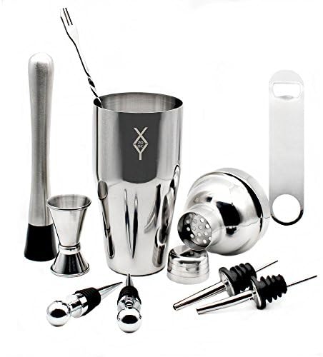 9 PCS Professional Cocktail Shaker Set, YOCZOX Stainless Steel Drink Mixer Kit - 750ml Shaker Mixer, Double Jigger, Bar Spoon, Muddler, Bottle Opener, Wine Stoppers &amp; Pourers - Perfect for Mixing Drinks at Home &amp; Bar