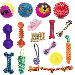 Kiki N Pooch Squeaky, Chew Teether Toys Combo for Dog/Puppy - 17 in 1 Combo