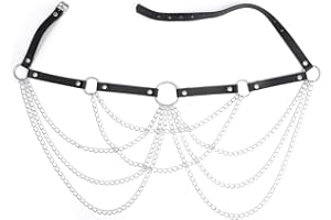 Flovel Punk Leather Waist Chain Gothic Black Leather Belly Chains Rave Nightclub Body Chain Jewellery for Women and Girls