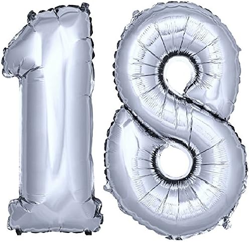 DekoRex Foil balloons from 40'' numbers for birthday party anniversary for helium or air filling silver No 18