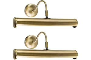 MiniSun | Pair of Traditional Adjustable Twin Picture Wall Light in an Antique Brass Effect Finish - Complete with 3w LED Pygmy Bulbs 3000K | Wall Lights & Home Improvements Essential