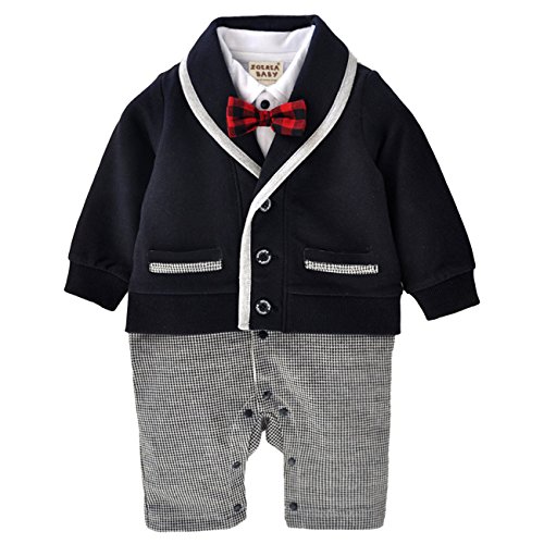 ZOEREA Baby Boys Romper Suits Bow Tie Baptism Wedding Tuxedo Jumpsuit Cotton 0-18 Months