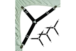 Galvog® Pack of 4 Bed Sheet Clips ǀ Fitted Sheet Straps Grippers Holders Keep Your Bed Sheet Stay in Place ǀ Elastic Adjustable Fitted Sheet Clips Suspenders Suitable for All Bedding
