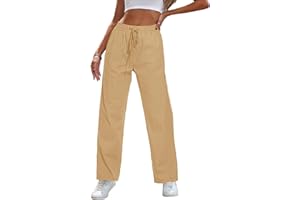 HVEPUO Spodnie damskie letnie spodnie damskie, lekkie spodnie z wysokim stanem, bawełniane spodnie rekreacyjne