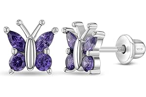 In Season Jewelry Plata Fina 925 Pendientes con Cierre de Rosca en Forma de Mariposa con Circonita de Bisel de 8 mm para Niñas Regalo Divertido y Brillante