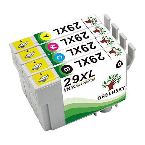 GREENSKY 1 Satz Wiederaufbereitet Tintenpatronen Ersatz für Epson 29XL für Epson Expression Home XP-235 XP-432 XP-332 XP-335 XP-245 XP-435 XP-342 XP-442 XP-247 XP-345 XP-445 Drucker-4 Farbe (1 Schwarz,1 Cyan,1 Magenta, 1Gelb)