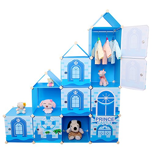 Kinderregal Kleiderschrank Garderobenschrank Spielzeugkiste Wäscheschrank DIY Steckregal System Regalschrank Blau 10 Raster Kapazität 430L