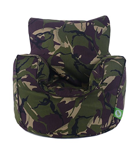 Cotton Army Camo Camouflage Green Bean Bag Arm Chair with Beans Toddler  Size By BeanLazy