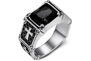 BOBIJOO Jewelry - Bague pierre noire royale en acier inoxydable Chevalière Homme Femme Croix latines