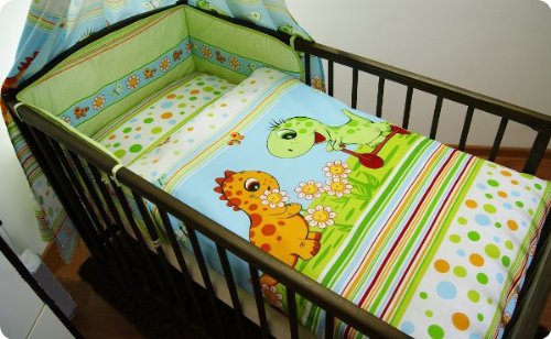 5pcs Baby / Toddler Bedding Sets (reg to fit COT 120x60cm) - Dino Green