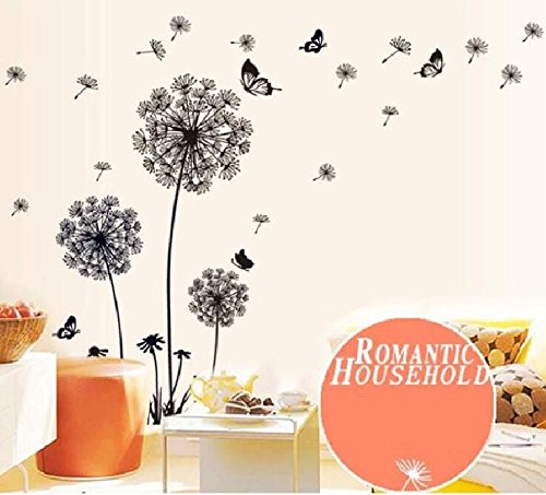 Zooarts Vinyl-Wandaufkleber, abnehmbar, Schwarz, Pusteblume, Schmetterling - 2