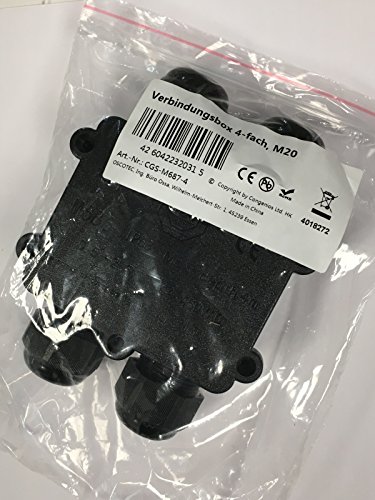 NEUHEIT : JUMBO-Verbindungsbox 4-fach mit 4x M20 Kabeleinführung (extra gross), inkl. Verbindungsklemmen, IP68, Kabelmuffe wasserdicht, Verbindungsbox 220V – 240V Erdkabel mit 3, 4 oder 5 Adern (0,75 – 4,0 mm2 Querschnitt) für den professionellen Einsatz - 4