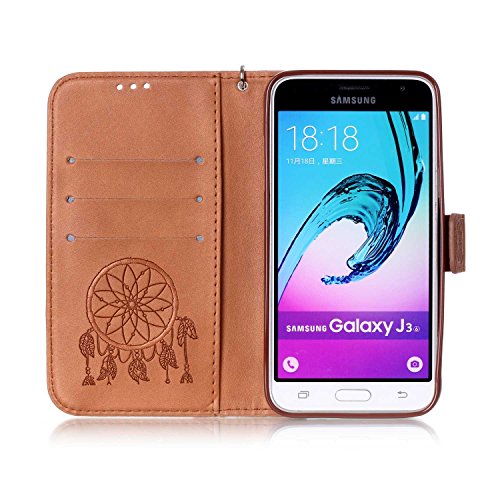 SKYXD für Samsung Galaxy J3 2016 J320FN Hülle Leder Traumfänger Blumen Drucken Muster,Brieftasche Klappbar Glitzer Strass PU Folio Schutzhülle [Kartenfach / Magnet / Standfunktion / Trageschlaufe] Inner Silikon Klapphülle mit [Handyanhänger + Eingabestift] 3 in 1 Zubehör Handy Tasche Etui for Samsung Galaxy J3 2016 J320FN Bookstyle Flip Case Leather Cover With [Stylus and Dust Plug]- Braun - 5