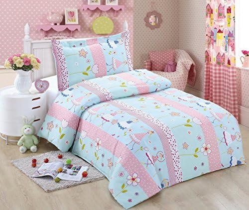 Girl single bedding set with a girls and flowers design. 1 Duvet cover and 1 Pillow case
