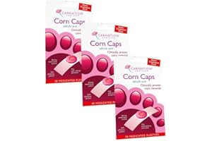 Carnation Footcare Corn Caps x 3 pack, (30 caps in total) all-in-one, Salicylic Acid paste with soft felt corn ring. Relieves pressure and pain. One step application.