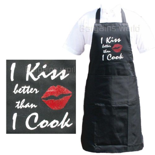Delantal con inscripción en inglés «I kiss better than I cook»