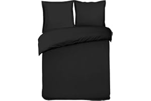Vision Parure de Lit Réversible 100% Coton Lit Double - Noir | 1 Housse de Couette (240x220 cm) + 2 Taies d'oreiller (65x65 cm) | 57 Fils/cm² | Doux, Résistant et Confortable | Certifié Oeko-Tex