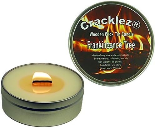 Cracklez 4 pcs Crackling Scented Wooden Wick Tin Candles Frankincence Tree. Uncolored.