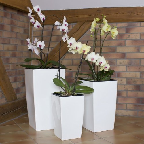 Dekoratives 3er Set Blumenkübel Blumentopf weiß glänzend Pflanzeinsatz Coubi Serie - 6