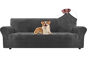 Ystyle Aksamitny Pokrowiec Na Sofę 4-Osobową, Wytrzymały Narzuty Na Sofę Z Antypoślizgową Pianką, Miękki Rozciągliwy Ochraniacz Na Kanapę, Antypoślizgowy Pokrowiec Na Kanapę, Szary