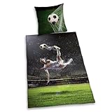 Herding YOUNG COLLECTION Parure de Lit Réversible, Football, Housse de Couette 160 x 210 cm, Taie d'Oreiller 65 x 100 cm, Coton/Renforcé