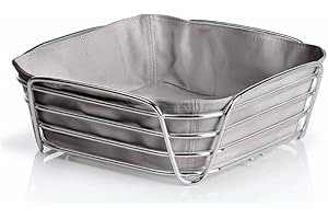 Blomus DELARA - Cestino per Il Pane in Acciaio Cromato, con Borsa in Tessuto di Cotone, Design, Versatile e di Alta qualità. (Altezza x Larghezza x profondità: 9,5 x 25 cm. Colore: Moonbeam, 63758)