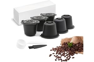 SHDIEHJFMLDH 6 Piezas Cápsulas de Café Reutilizables para Cápsulas Rellenables de Nespresso cápsulas de filtro de café con cuchara y cepillo para cocina y oficina