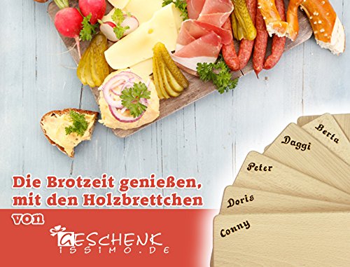Frühstücksbrettchen / Brotzeitbrettchen mit Name oder Spruch – hochwertige Brandmalerei Gravur! Vesperbrettchen aus Buche, rechteckig L 220 x B120 x H 10 mm, glatt, mit abgerundeten Ecken - 3