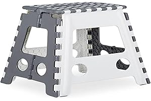 Relaxdays Sgabello Pieghevole XL, Sgabellino con Gradino e Manico Fino a 120 kg Plastica, 39,5x38,5x32 cm, Grigio/Bianco