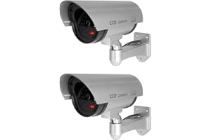ELEAR 2 Piezas Plata Falsa Seguridad Ficticia Cámara de CCTV Dummy Simulada Impermeable Parpadeante Sistema Vigilancia IR LED Exterior Interior